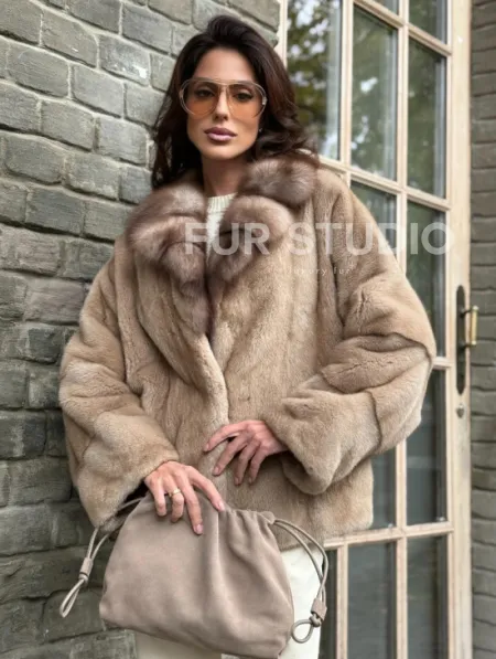 Норковый полушубок - автоледи с куницей - фото 0