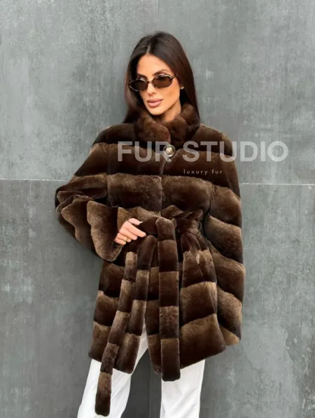 Шуба из кролика с норковым воротником - фото 6