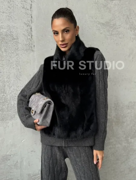Черная манишка из меха норки - фото 0