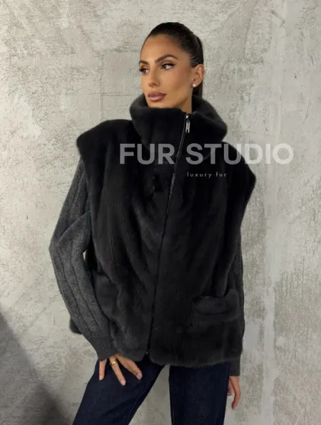 Норковая жилетка - графит - фото 5