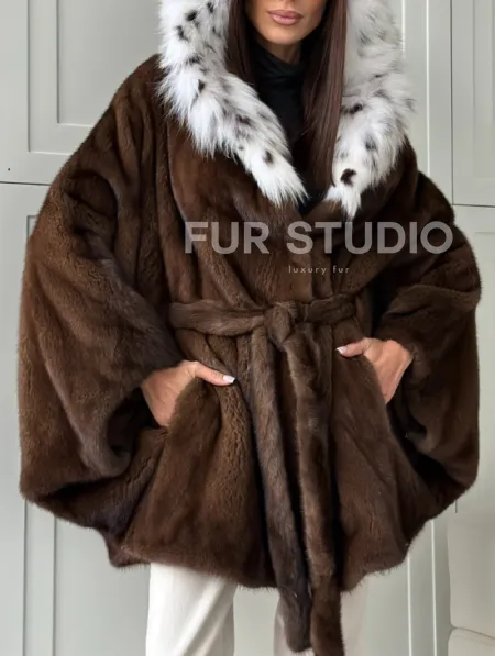 Норковая шуба с капюшоном по рысь - фото 2