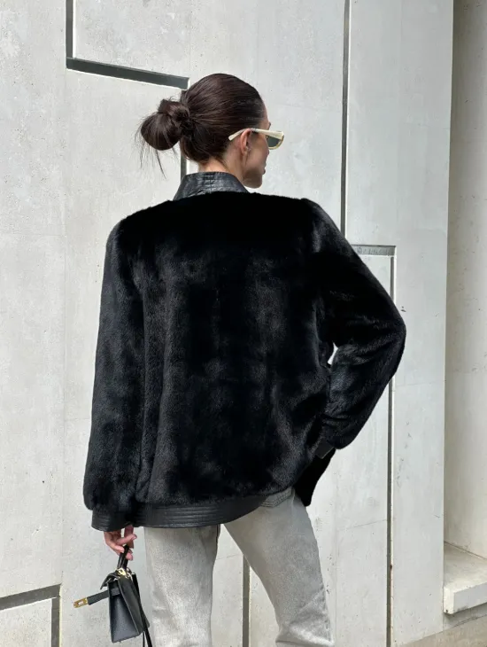 Шуба - жакет из меха норки с отделкой из кожи - фото 11