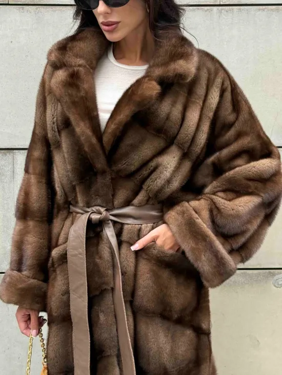 Кимоно шуба английский воротник - цвет соболь - фото 3