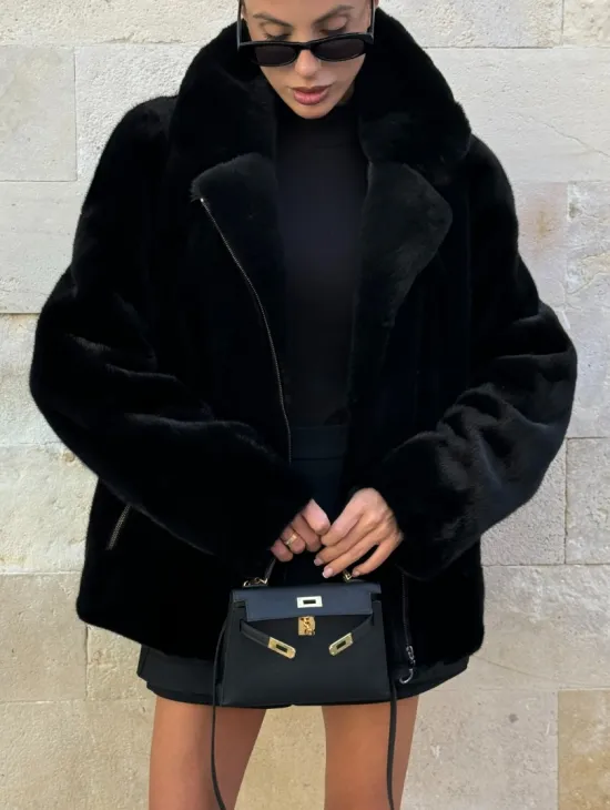 Черная косуха (куртка) из скандинавской норки - фото 2