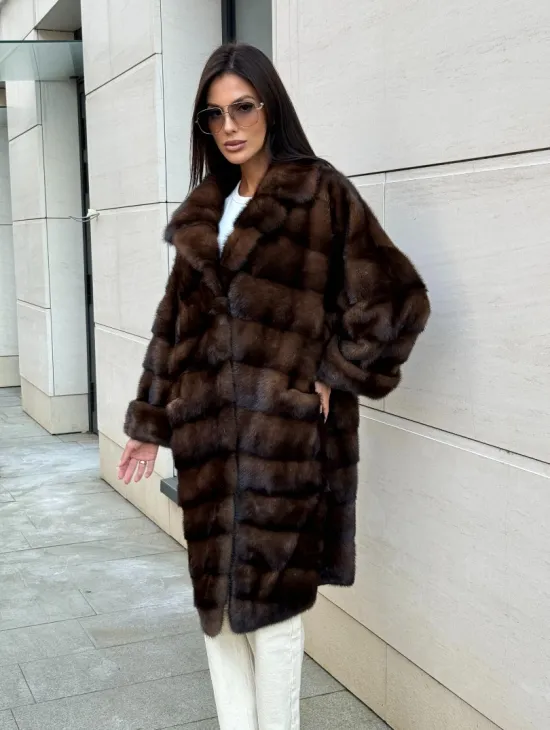 Шуба из меха соболиной норки английский воротник - цвет соболь - фото 0