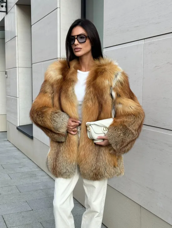 Шуба из меха огненной лисы Vintage style, цельные пластины - фото 6