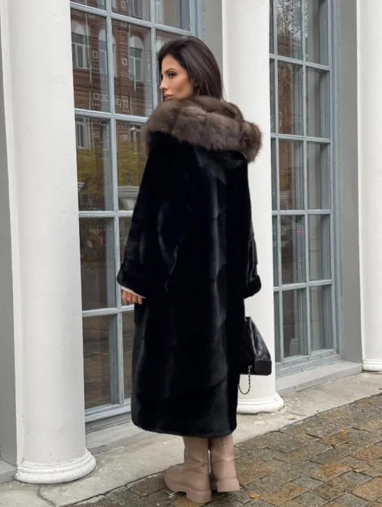 Шуба норковая PREMIUM NAFA капюшон кобра из меха куницы - фото 8