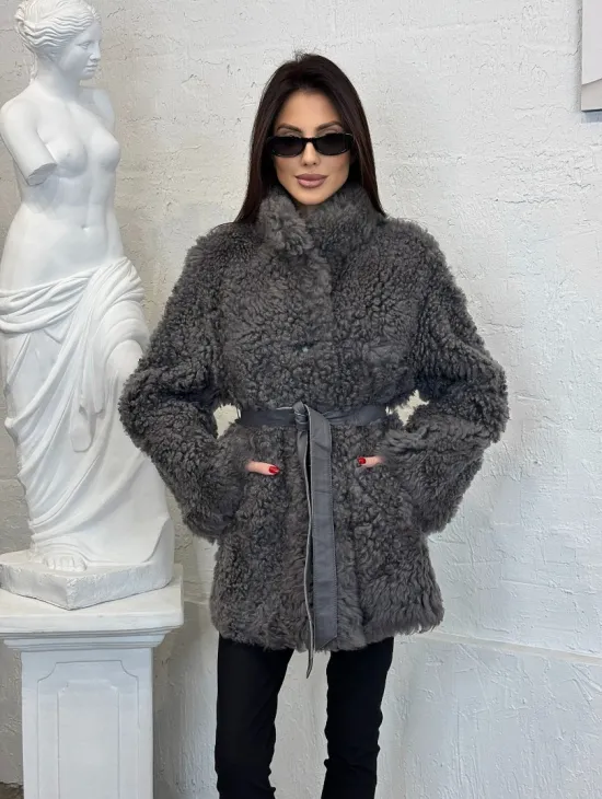 Двухсторонняя женская шуба - дублёнка из меха тиградо, стойка воротник - фото 8