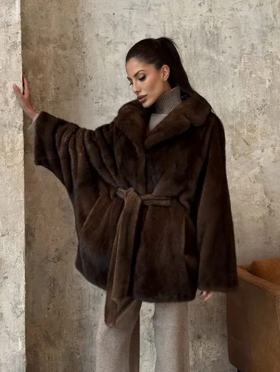 Модная шуба 2025 из меха норки NAFA премиум класса - фасон летучая мышь - фото 10