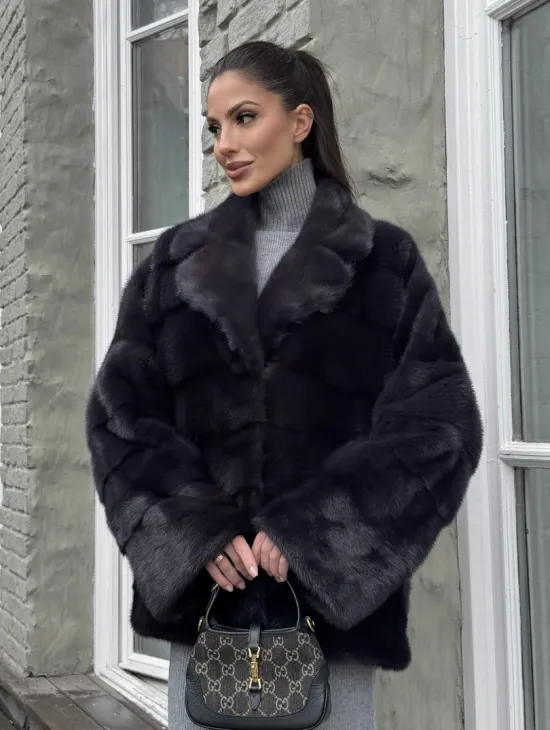 Меховой полушубок - автоледи из натуральной норки с английским воротником - фото 0