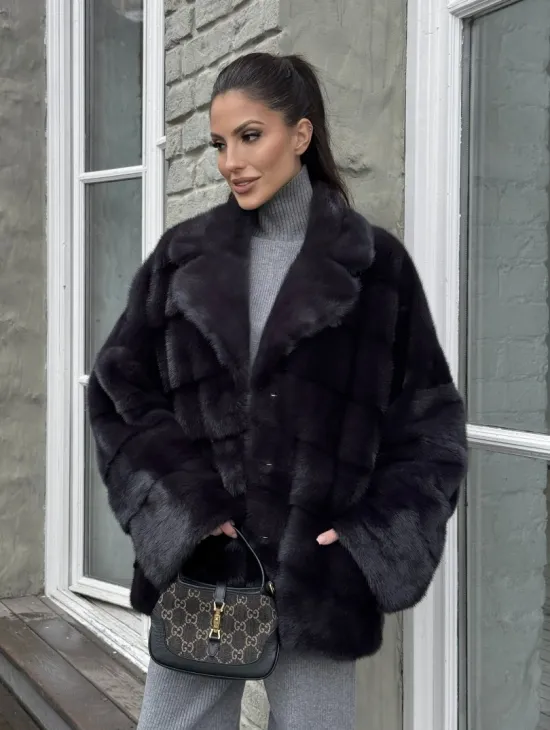 Меховой полушубок - автоледи из натуральной норки с английским воротником - фото 7