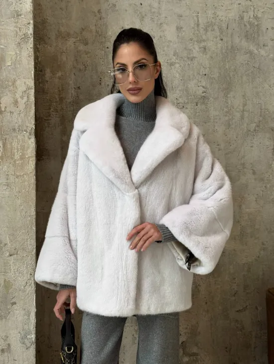 Шуба автоледи из импортной плюшевой норки White с английским воротником - фото 9