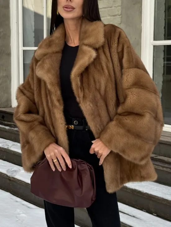 Норковый полушубок Vintage Gold с английским воротником - фото 5