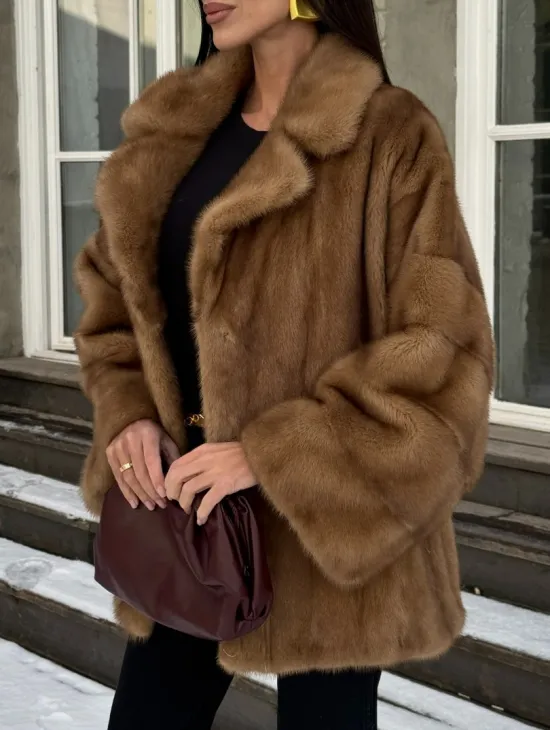 Норковый полушубок Vintage Gold с английским воротником - фото 3