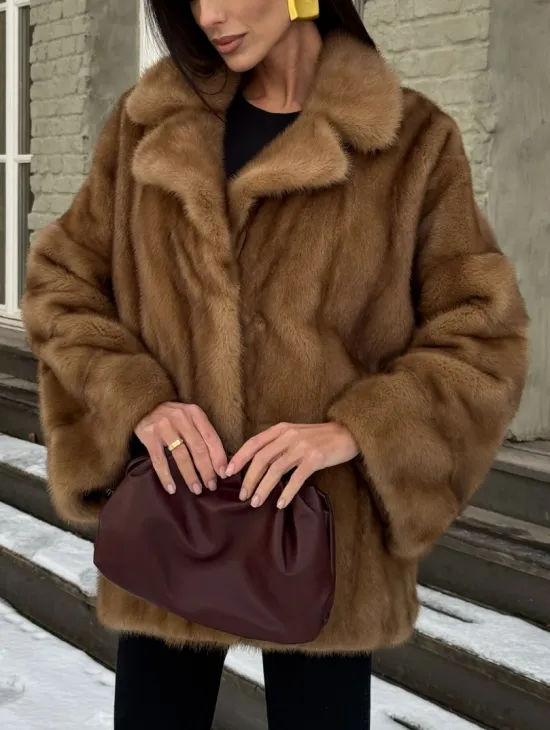 Норковый полушубок Vintage Gold с английским воротником - фото 4