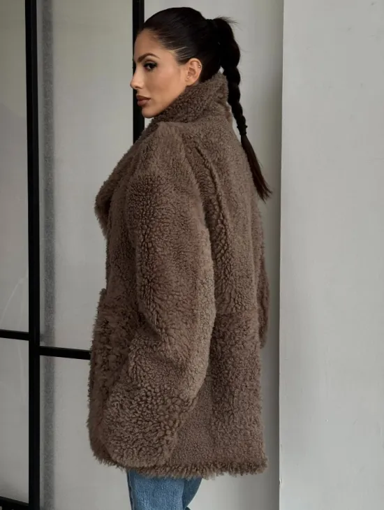 Женская двусторонняя дубленка из натуральной кожи - воротник шаль - фото 7
