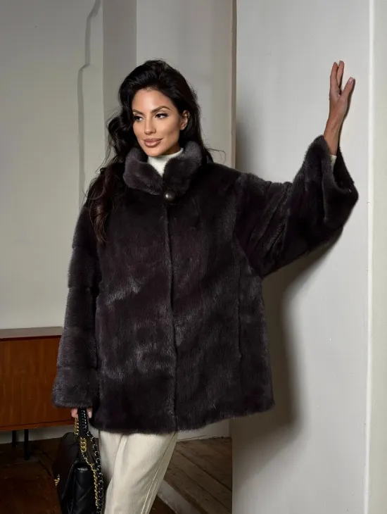 Норковый женский полушубок - автоледи воротник стойка - фото 10