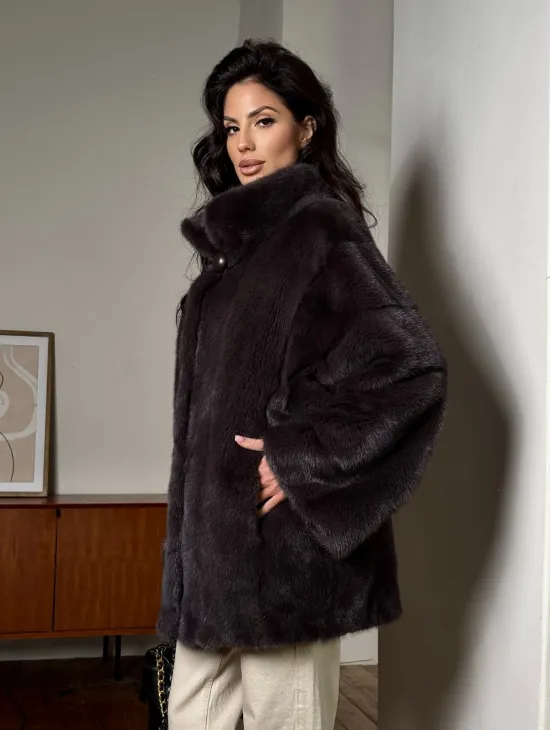 Норковый женский полушубок - автоледи воротник стойка - фото 3