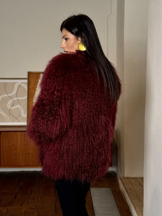 Шуба из меха ламы цвет Burgundy - фото 4