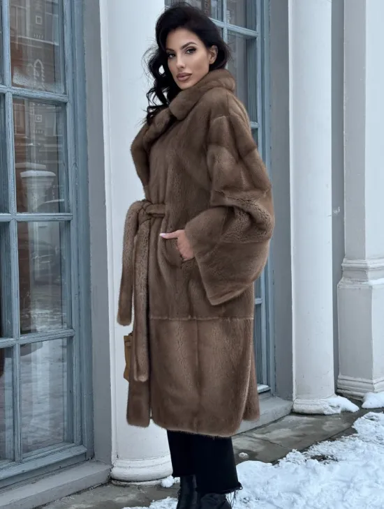 Плюшевая норковая шуба - кимоно с английским воротником - фото 3
