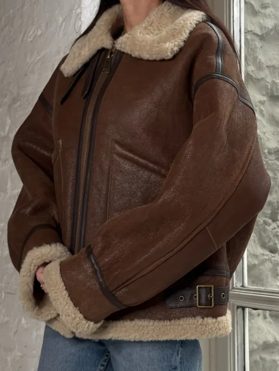 Женская короткая дубленка Brown vintage из натуральной овчины кёрли - фото 1