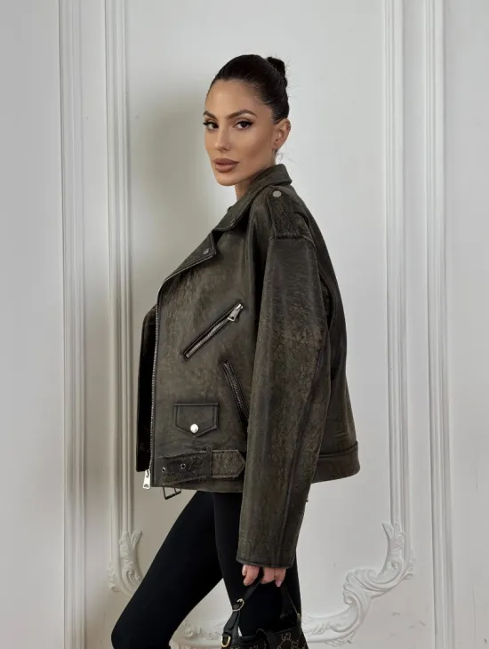 Натуральная женская кожаная косуха в стиле Vintage весна - 2025 - фото 6