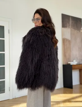 Полушубок из меха ламы в цвете графит - фото 8