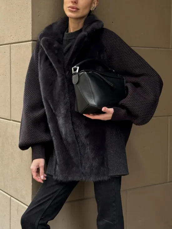 Шерстяная женская куртка с отделкой из меха норки - фото 4