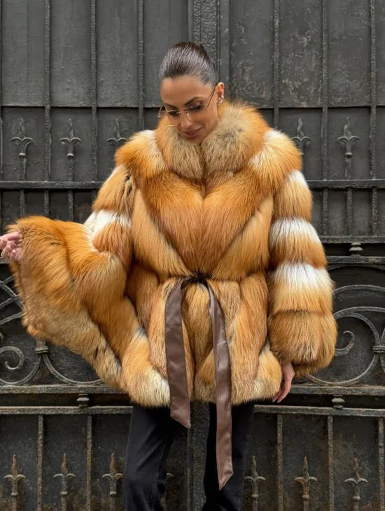 Шуба - пончо из меха рыжей (огненной) лисы - фото 12