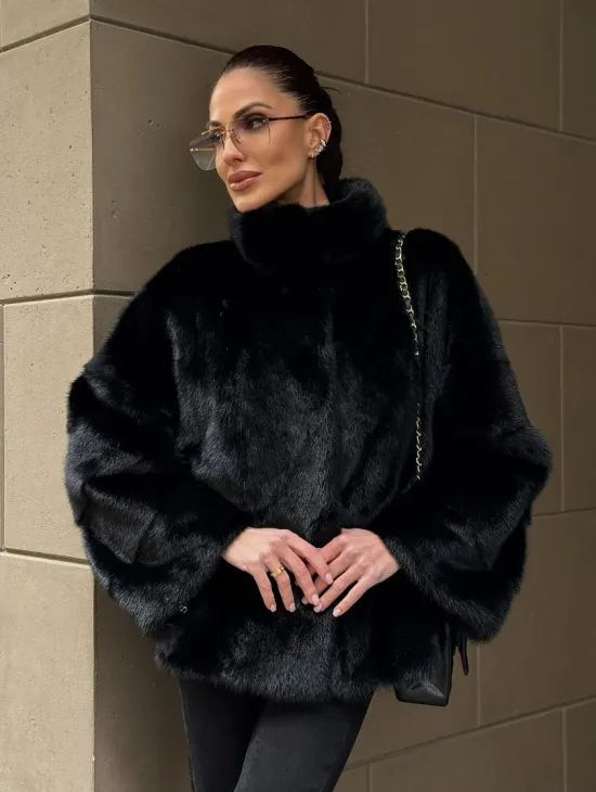 Норковый полушубок черного цвет стойка воротник - фото 9
