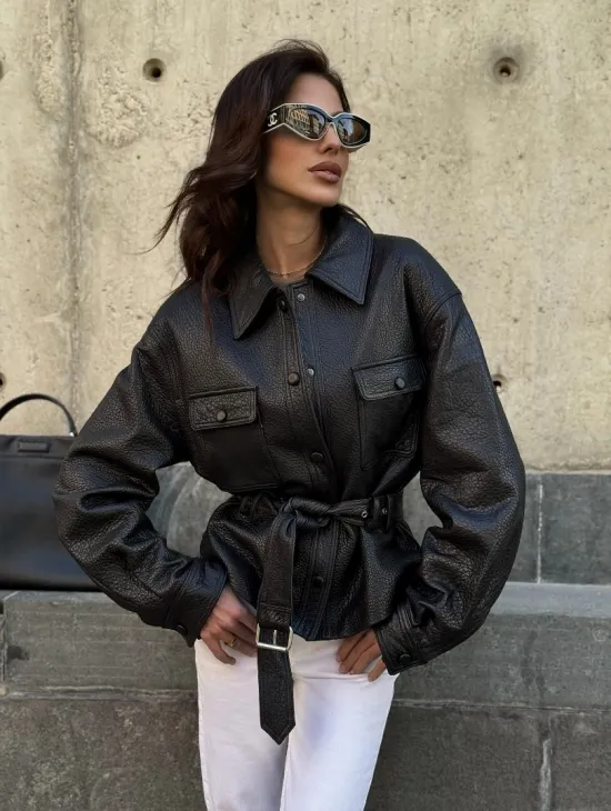 Красивая черная кожаная куртка - рубашка из кожи Joomba - фото 7