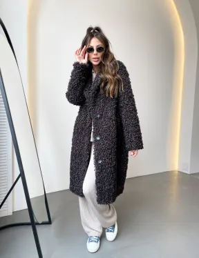 Шуба в цвете графит из экомеха - фото 3