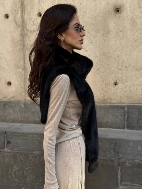 Черная норковая манишка - фото 4