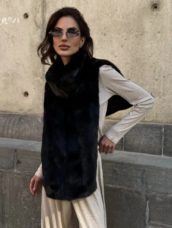 Черная норковая манишка - фото 9