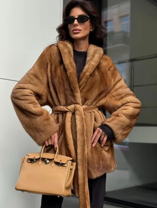 Норка жакет шалевый воротник - цвет Gold - фото 0