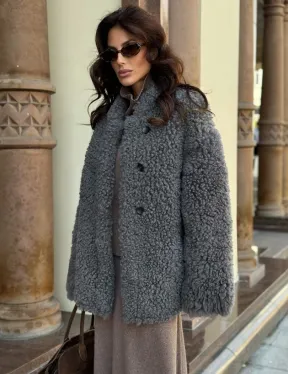 Дубленка серого цвета - двухсторонняя - фото 6