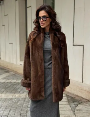 Коричневая шуба из норки - фото 7