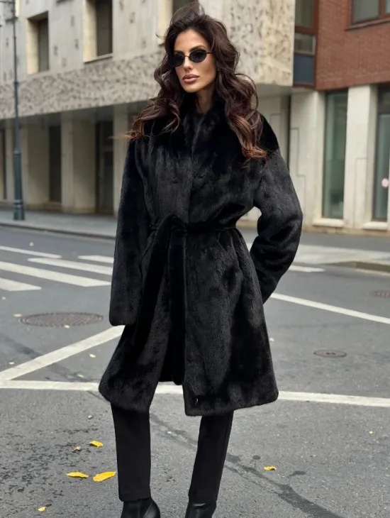 Норковая шуба средняя длина - черная - фото 3