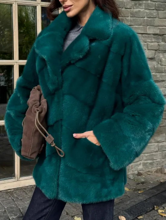 Полушубок норковый - цвет изумруд - фото 2