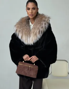 Норковый полушубок с капюшоном рысь - фото 0