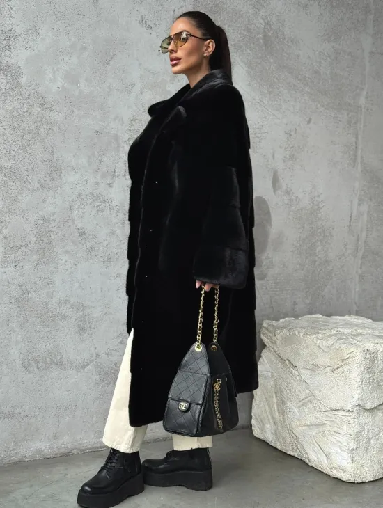 Черная шуба из меха норки SAGA FURS - фото 6