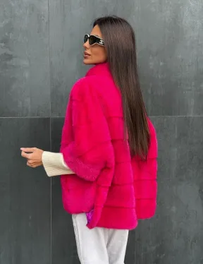 Норковая кофта на молнии - фуксия - фото 6