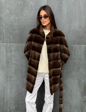 Шуба из кролика с норковым воротником - фото 5