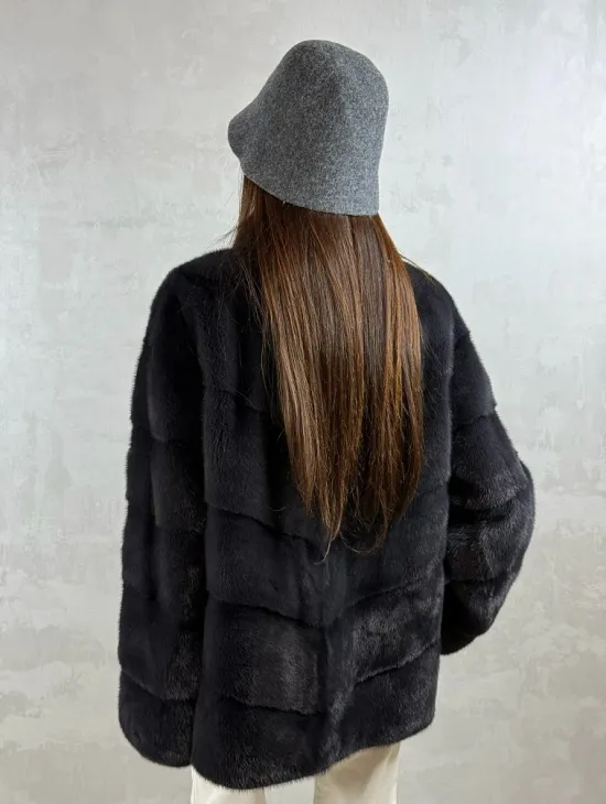 Полушубок норковый - темный графит - фото 5