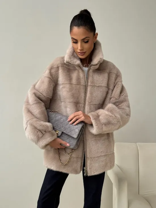 Норковая куртка стойка воротник - фото 5