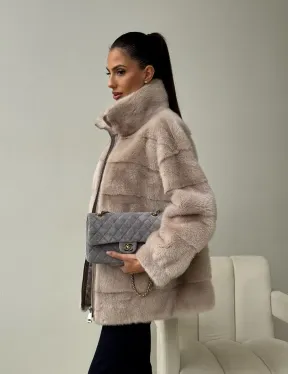 Норковая куртка стойка воротник - фото 10