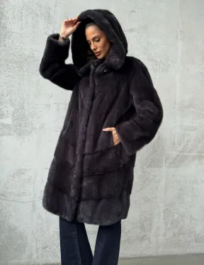 Женская норковая шуба с капюшоном - фото 8