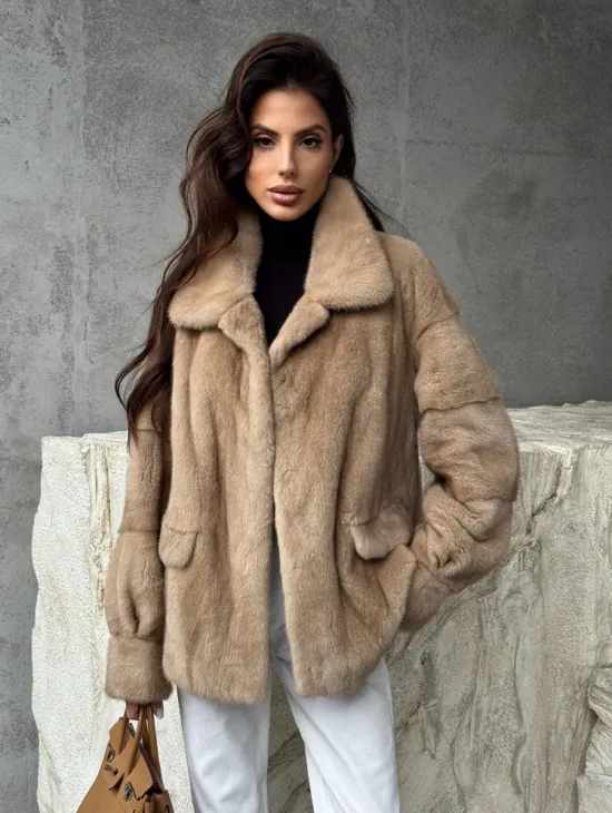 Норковый жакет с английским воротником - пастель - фото 6