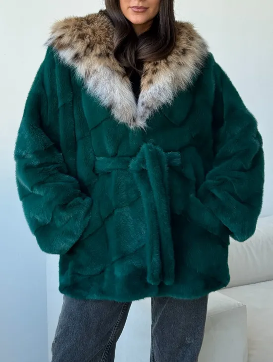 Норковая шуба с капюшоном из рыси - фото 2