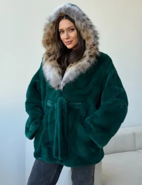 Норковая шуба с капюшоном из рыси - фото 8